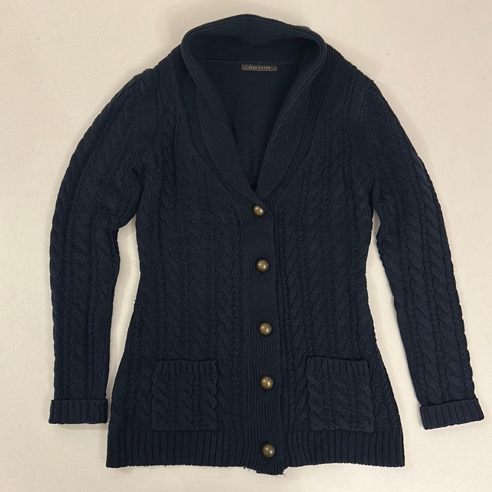 Suzy Shier Navy Blue Cable Knit Sweater Small